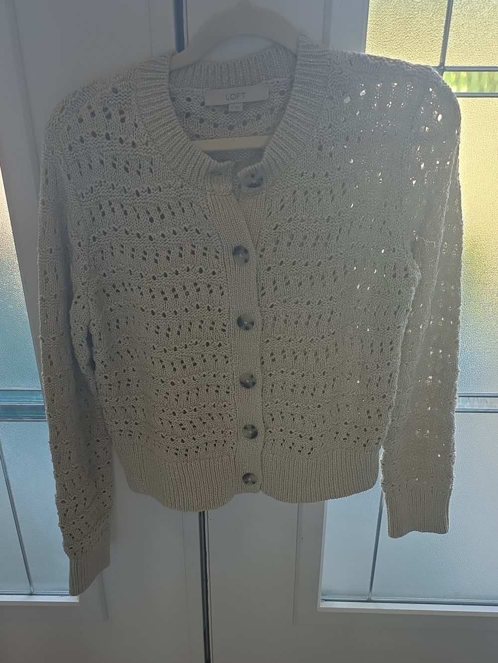 LOFT Women's Cream Knit Button-Up Cardigan Sweater